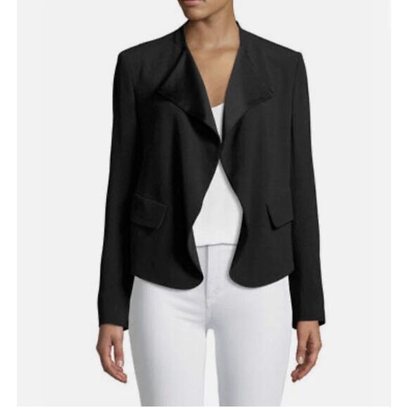 Theory Womens Jacket Black Kensington Crepe Draped Peplum Blazer Size 6 - Picture 1 of 8